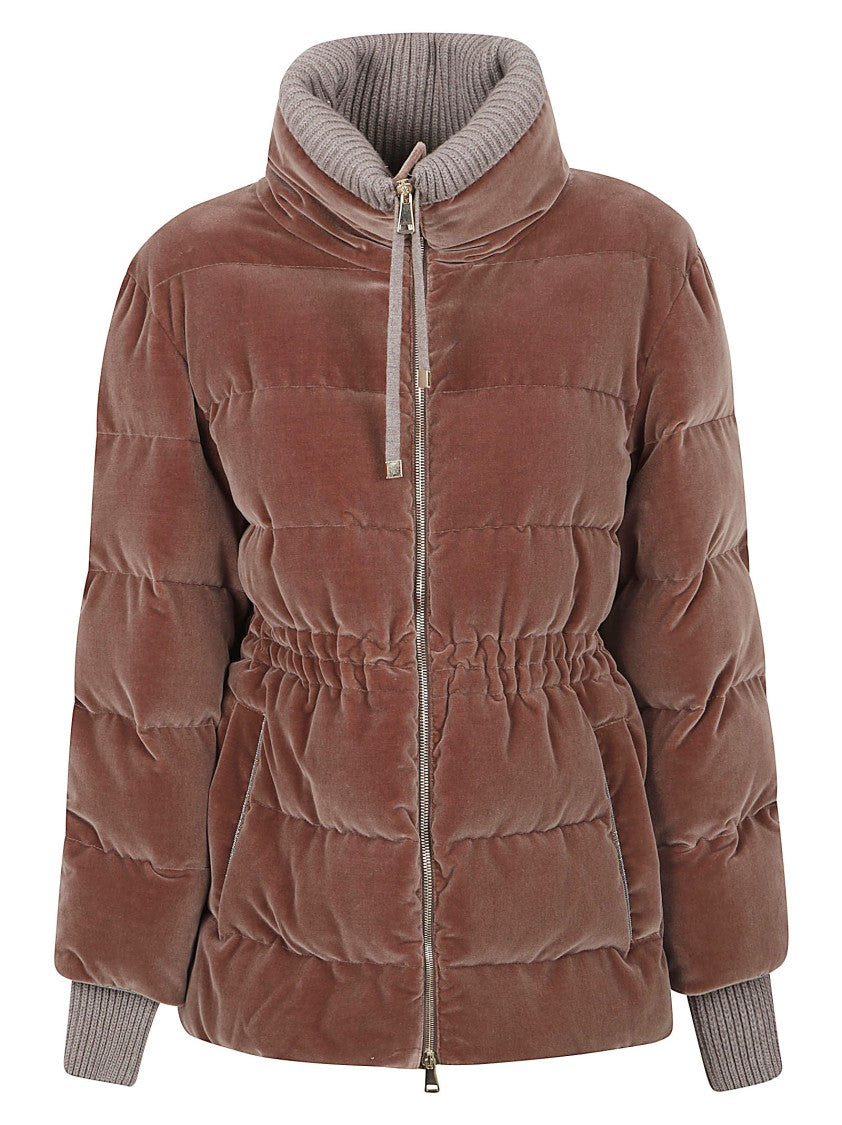 Fabiana Filippi Plush Quilted Brown Coat With Ribbed Details