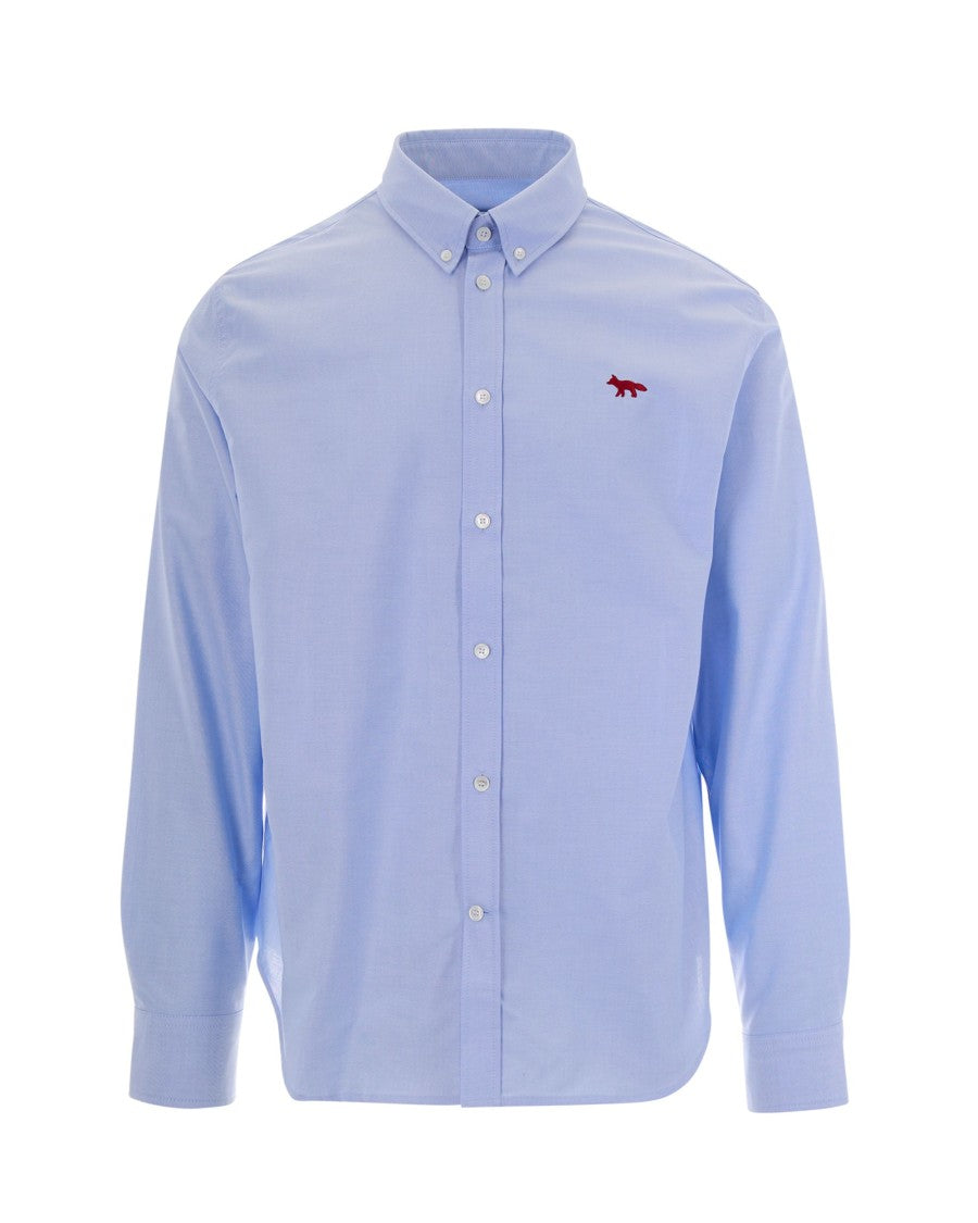Maison Kitsuné Oxford Cotton Casual Shirt With Embroidered Fox Profile