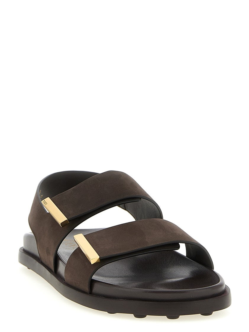 Tod's Wide Nubuck Sandals With Adjustable Velcro Straps And Anatomical Insole