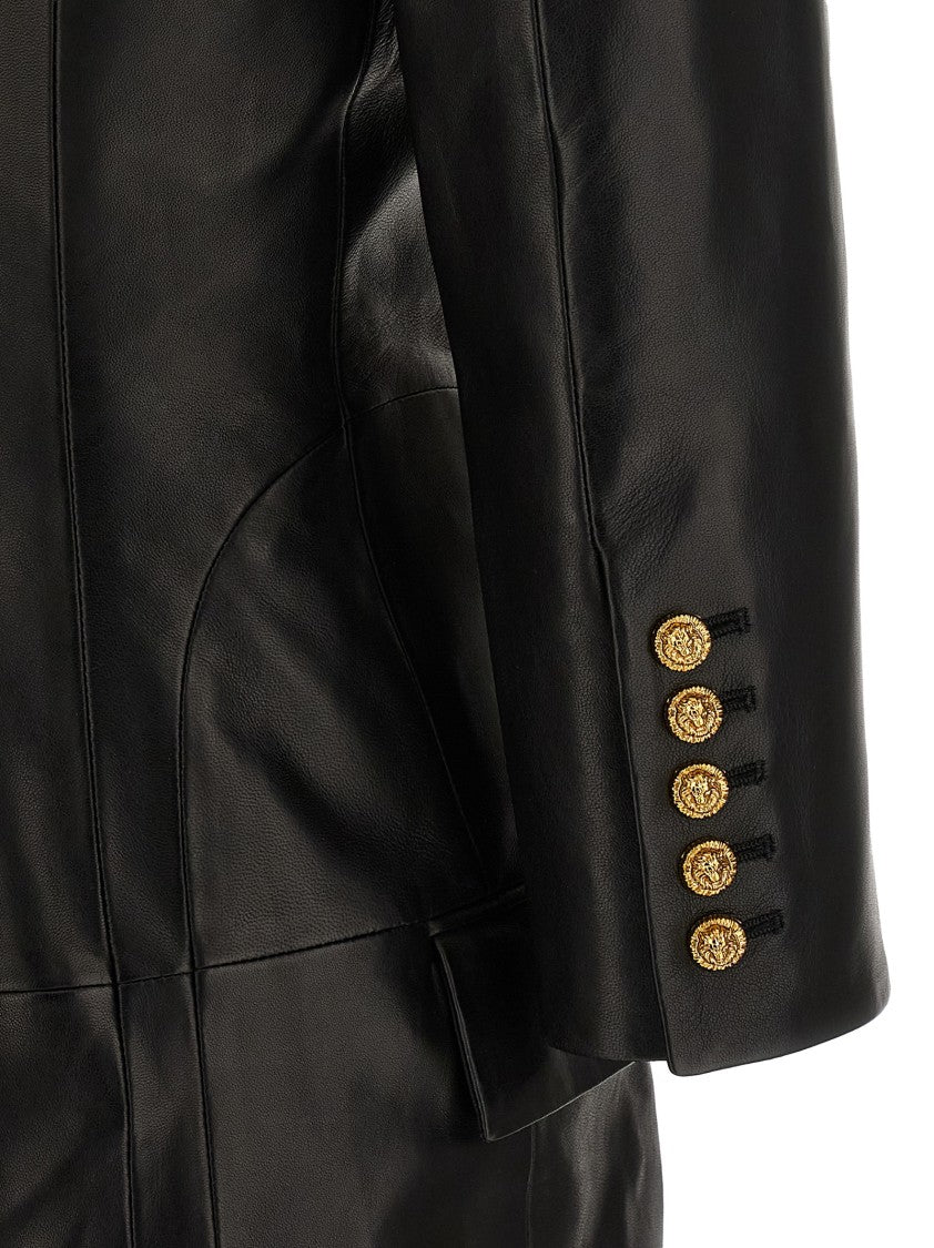 Balmain Double-Breasted Leather Mini Dress With Peak Lapels And Flap Pockets