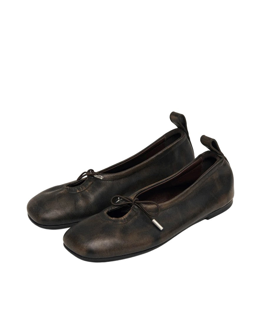 Alohas Brushed Brown Ballerina Flats With Elasticized Heel