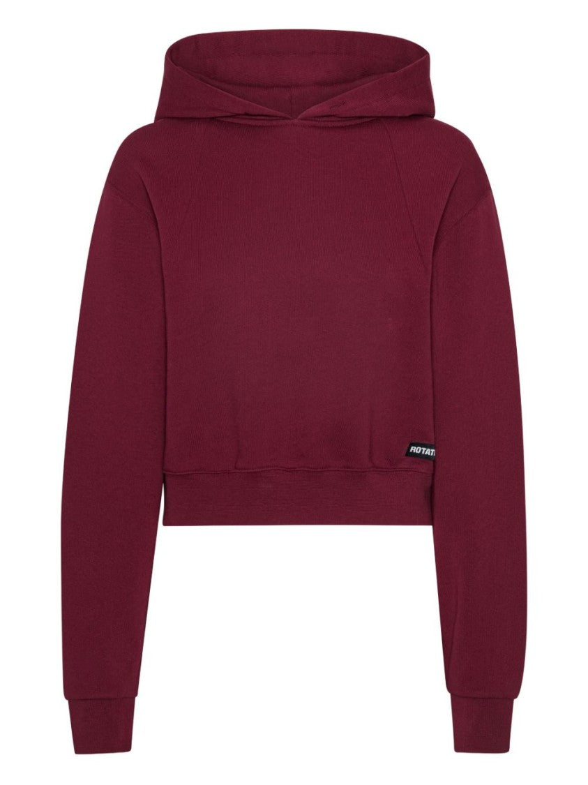 Rotate Bordeaux-Hued Cropped Sweatshirt With Minimal Design