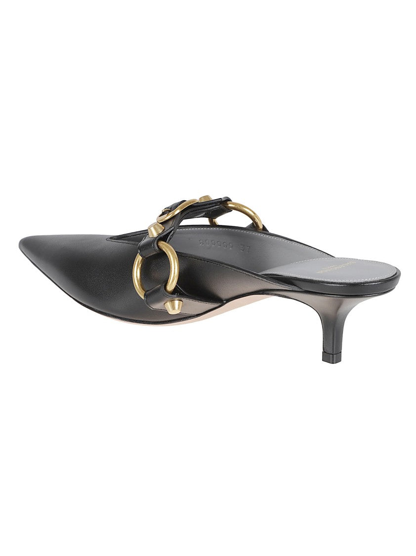 Balenciaga Pointed-Toe Black Leather Mules With Gold Hardware