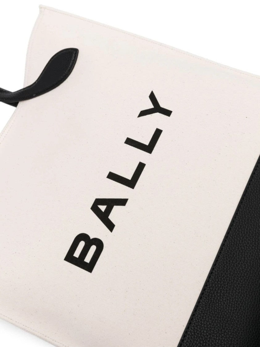 Bally Spacious Beige Canvas Tote With Black Leather Accents