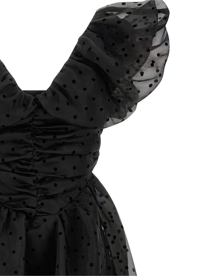 Ganni 'Black Organza Ruched' Dress