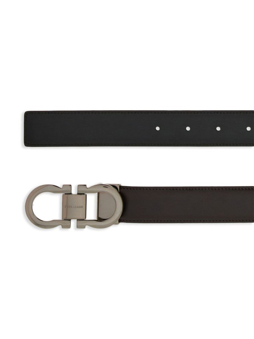 Ferragamo Black Leather Double Gancini Belt
