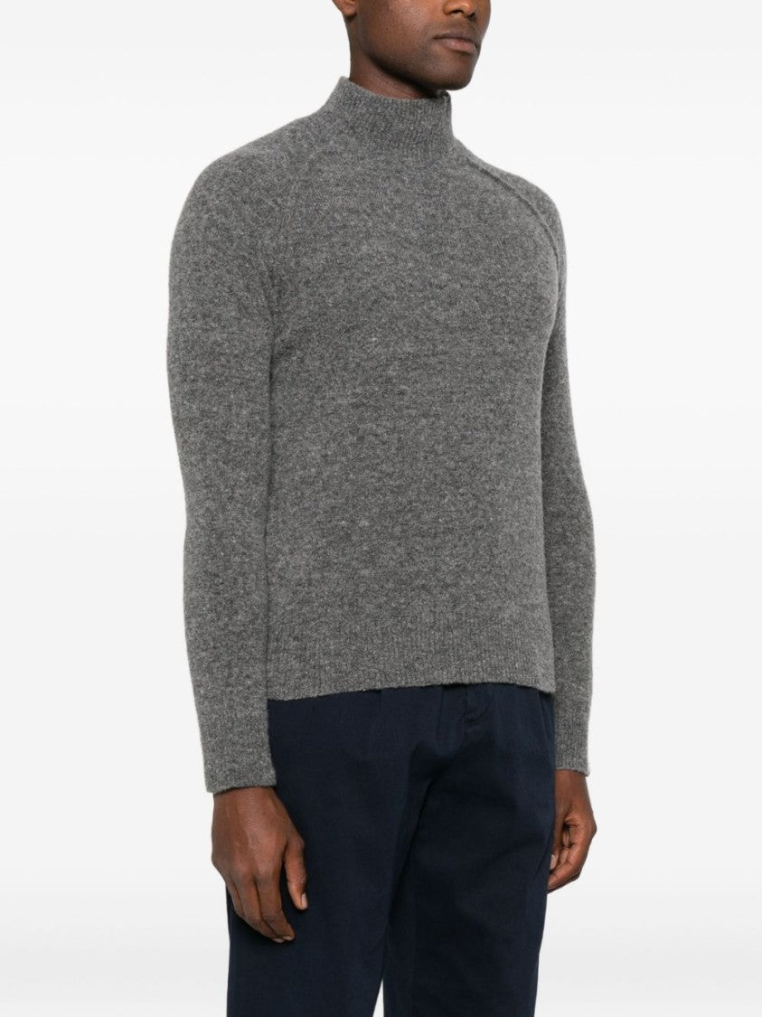 Alpha Studio High-Neck Knit Sweater With Ribbed Cuffs
