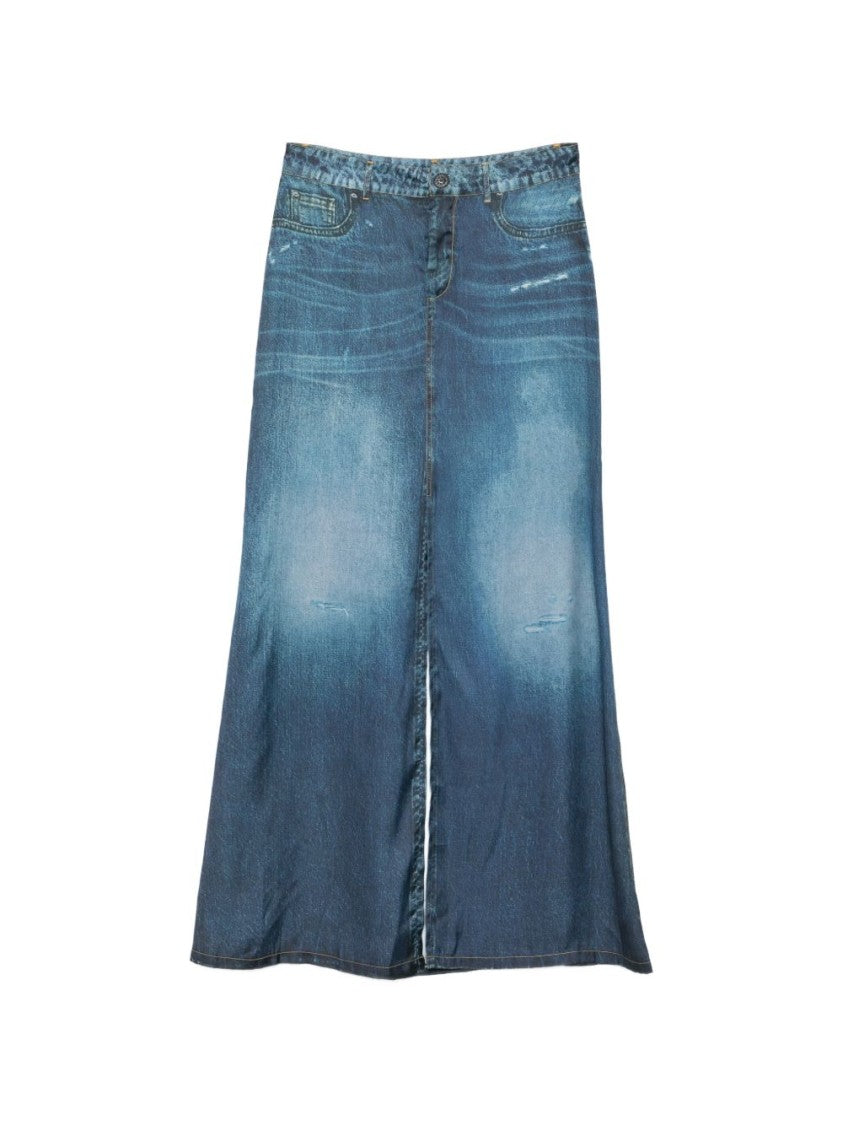 Liu Jo Blue Printed Slit Midi Skirt