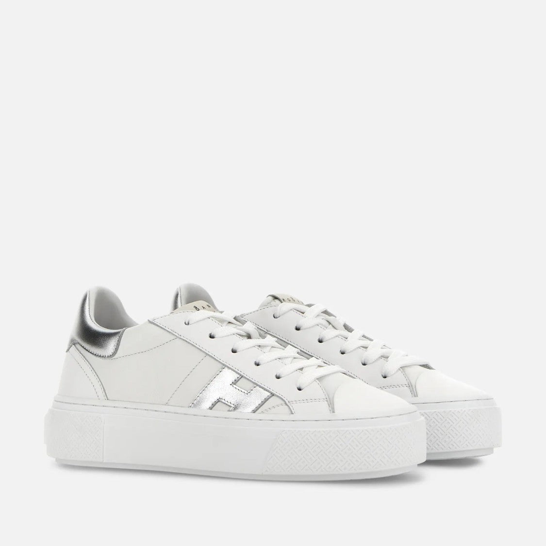 Hogan White Silver H705 Allacciato H Leather Lace-Up