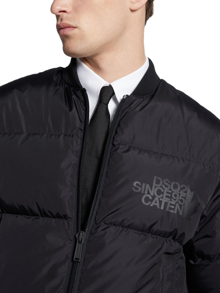 Dsquared2 Classic Black Puffer Bomber Jacket With Ribbed Cuffs