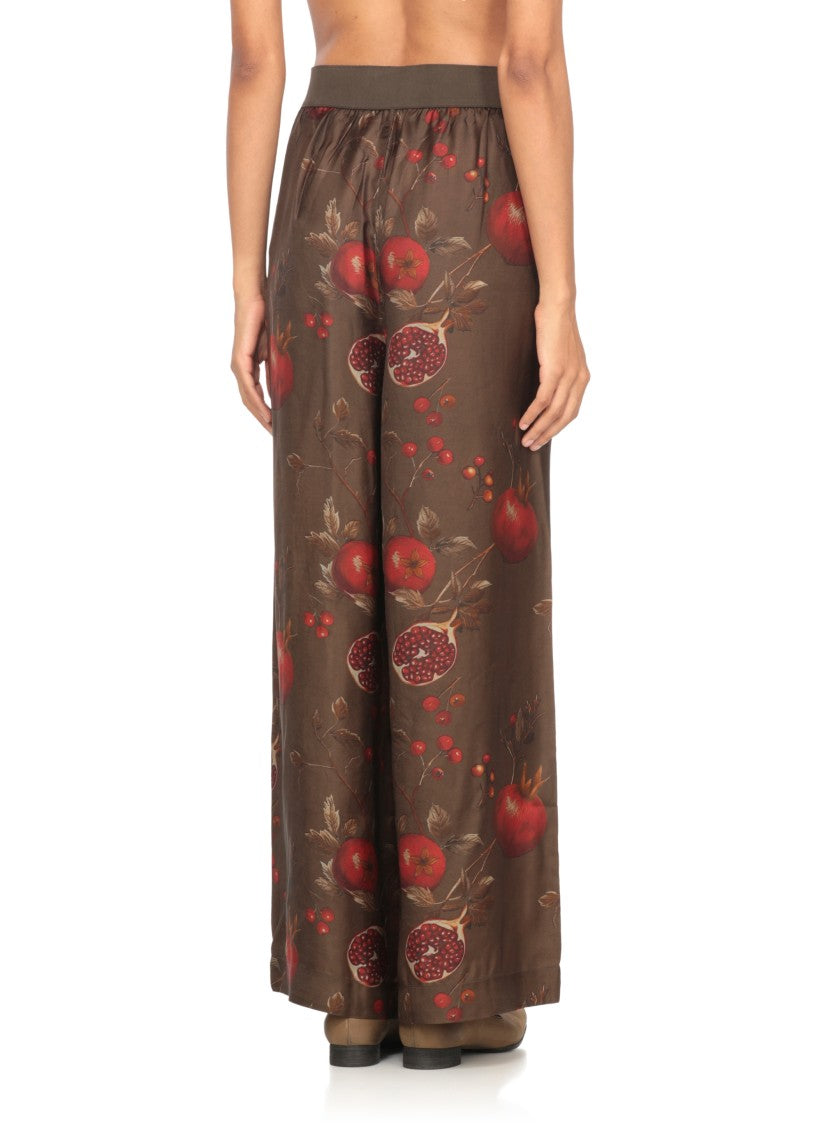 Uma Wang Wide-Leg Pansy Pants With Contrasting Pomegranate Design
