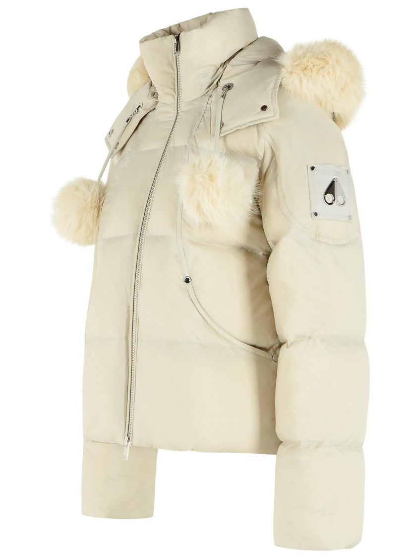 Moose Knuckles Ivory Nylon Bomber Jacket With Removable Hood
