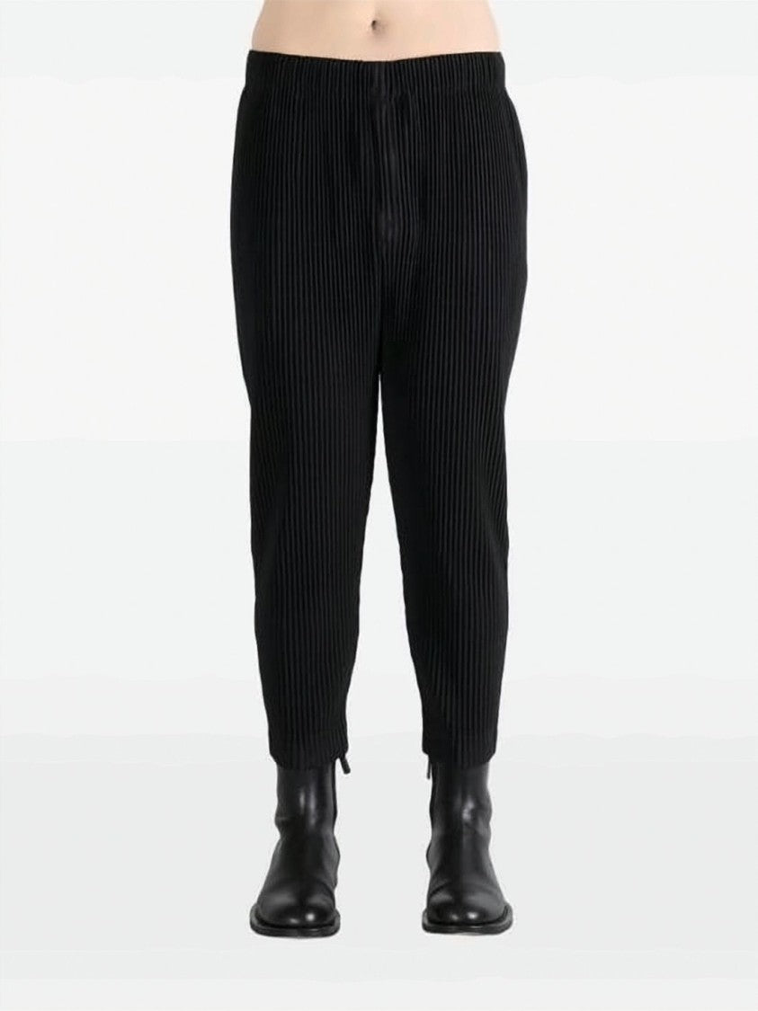 Homme Plissé Issey Miyake Tapered Leg Black Pleated Pants With Elastic Waistband