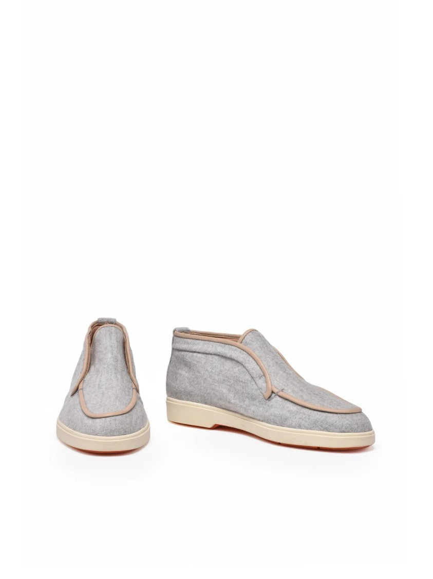 Santoni Light Grey Polyester Cloth Loafers