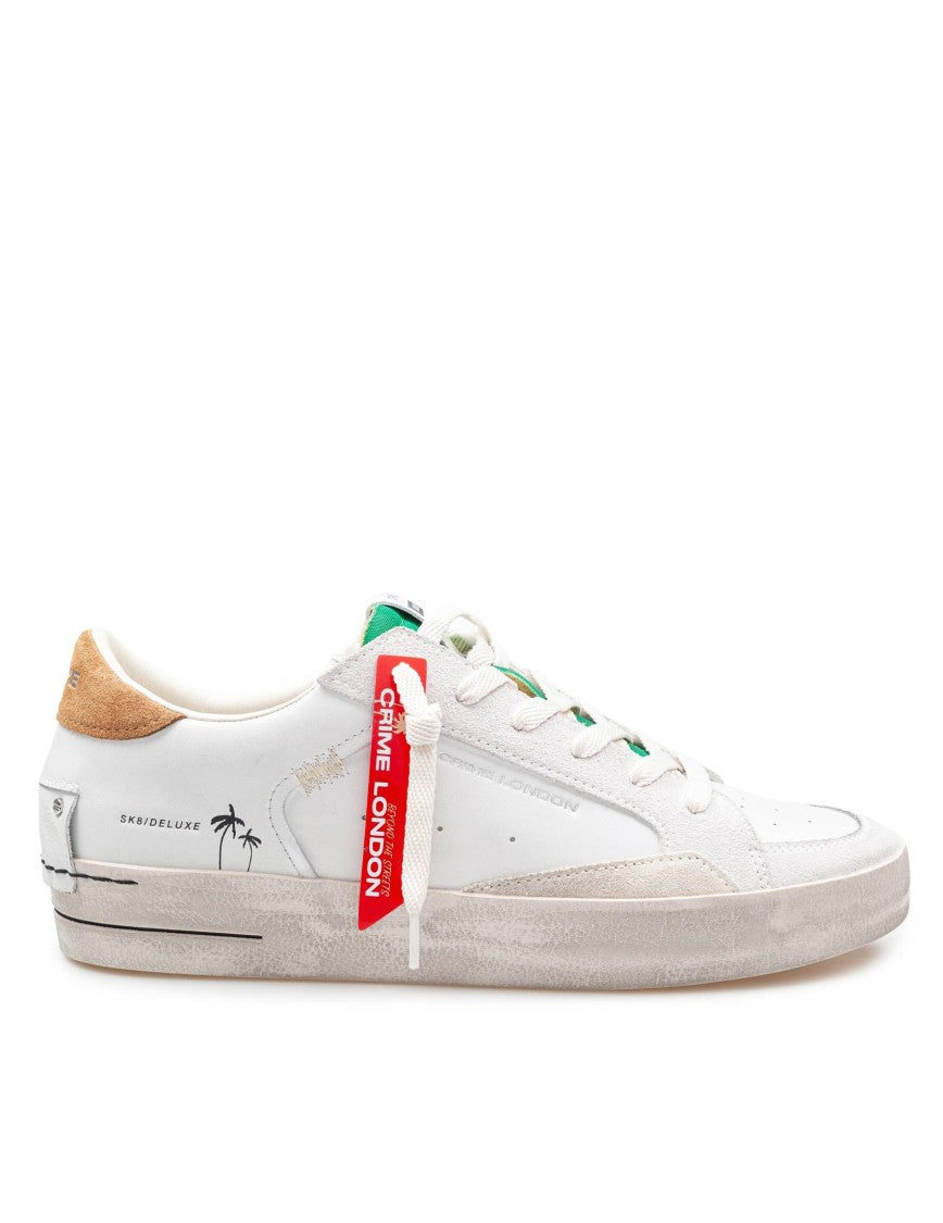 Crime London White/Green Crime Leather Sneakers
