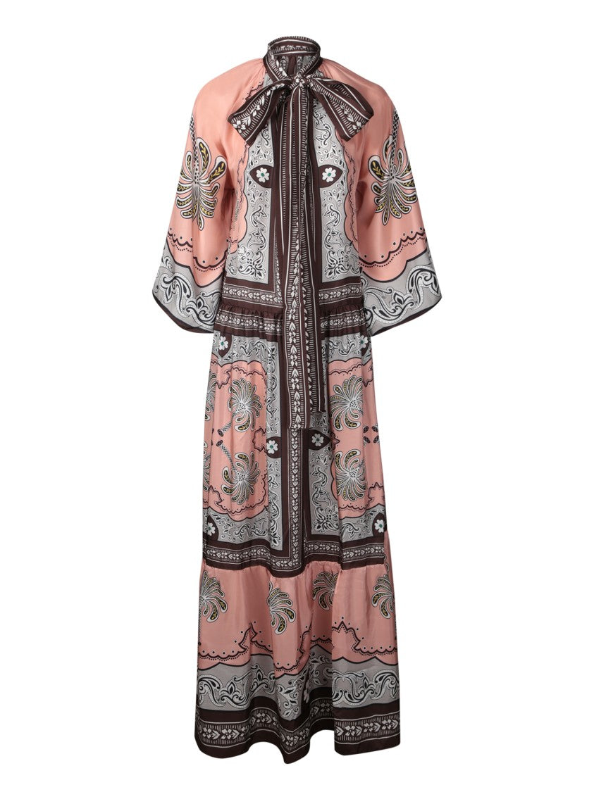 La Double J Maxi Silk Dress With Bow-Detail