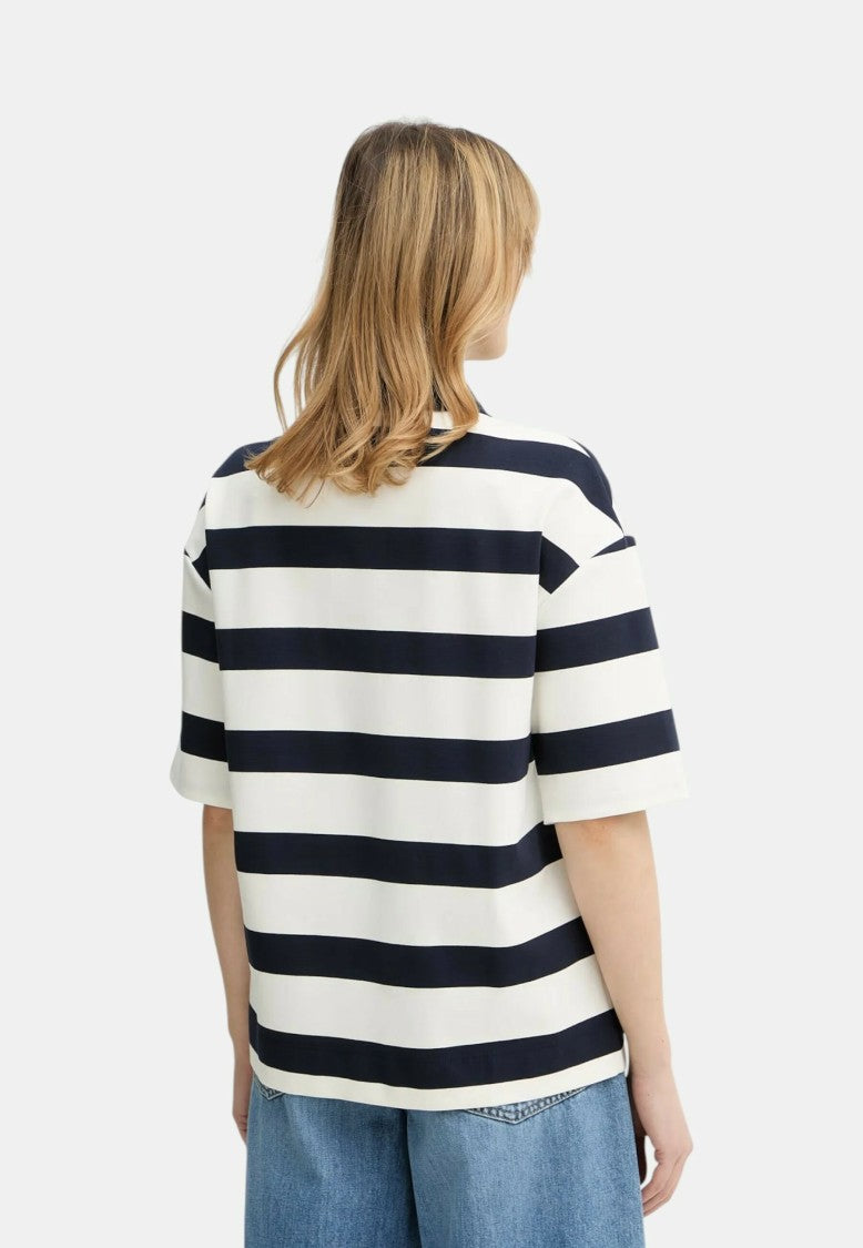 Max Mara Navy Striped Viscose Polo Shirt