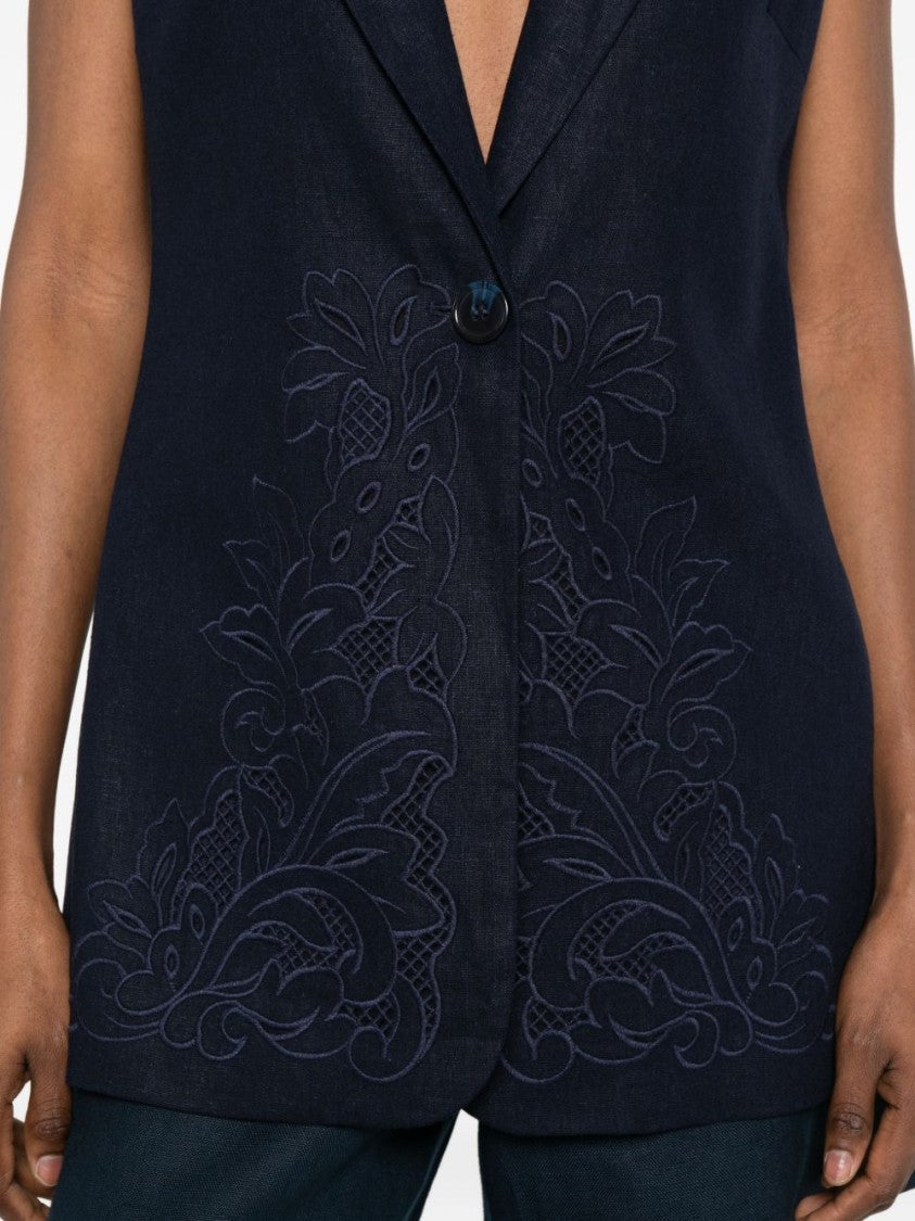 Twin-Set Night Blue Floral Sleeveless Blazer