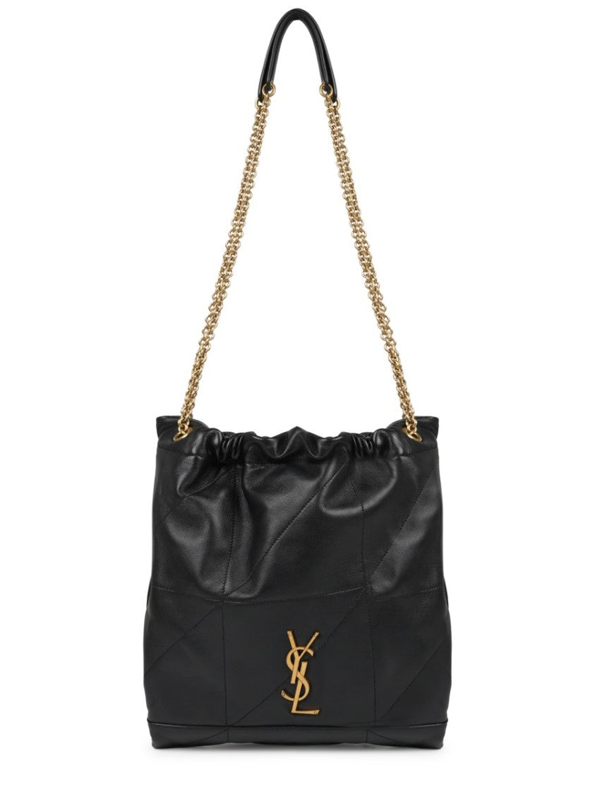 Saint Laurent Quilted Lambskin Drawstring Shoulder Bag With Chain Straps