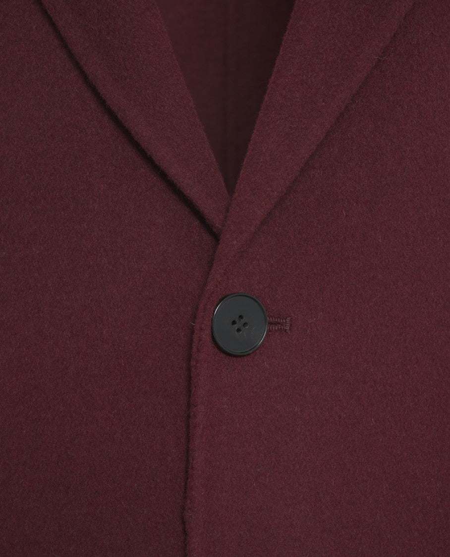Amaranto Burgundy Cashmere-Wool Blend Coat With Classic Notched Collar