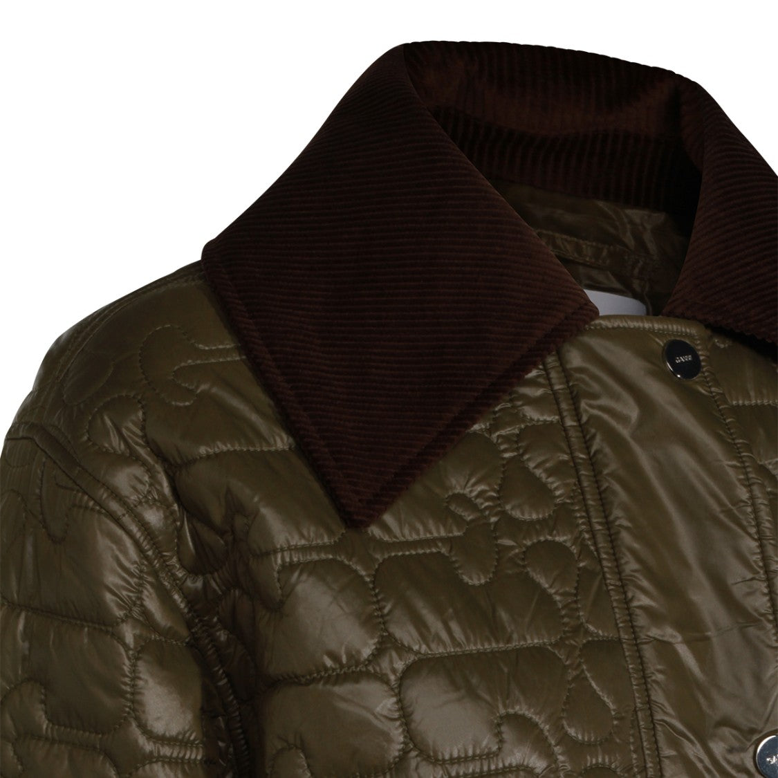 Ganni Olive Green Quilted Corduroy Collar Down Jacket
