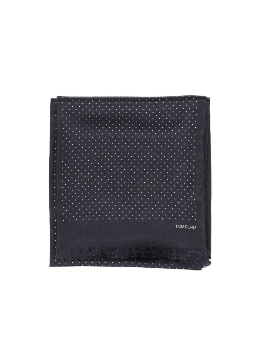 Tom Ford Fringed Black Scarf With Subtle Polka Dot Pattern