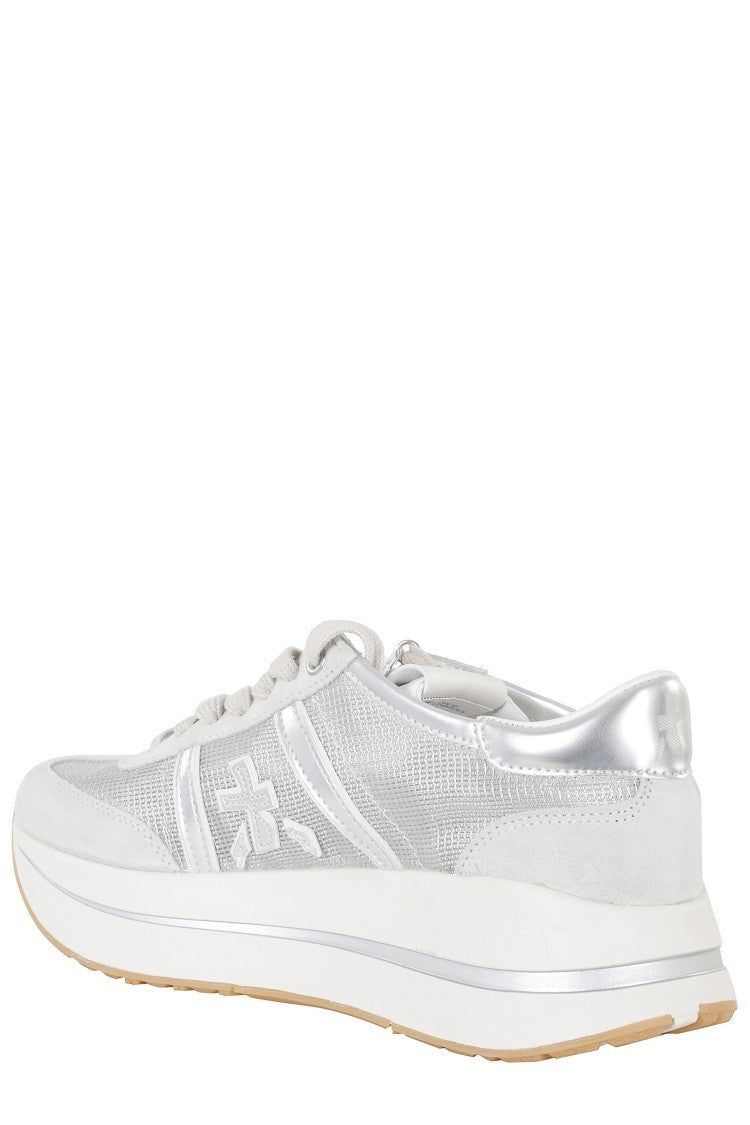 Premiata Gray Bethcoin 8148 Silver-Logo Leather Sneakers