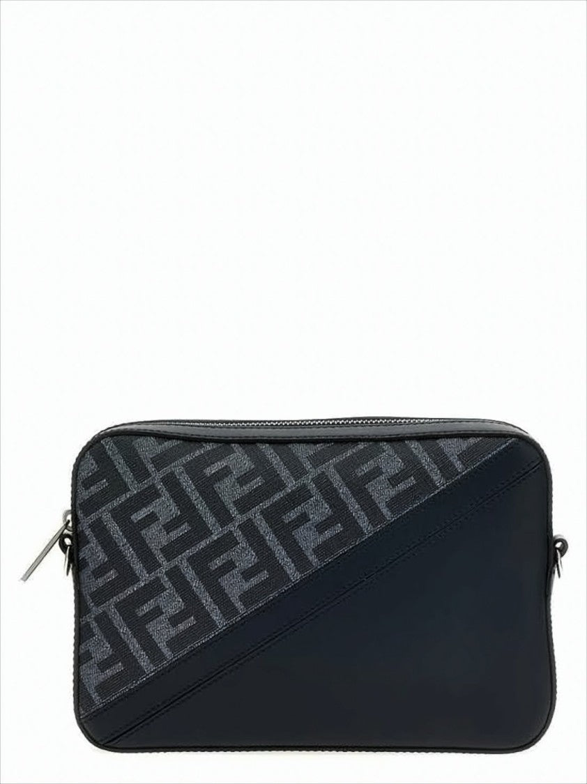 Fendi Sleek Rectangular Crossbody Bag With Geometric Pattern And Adjustable Strap