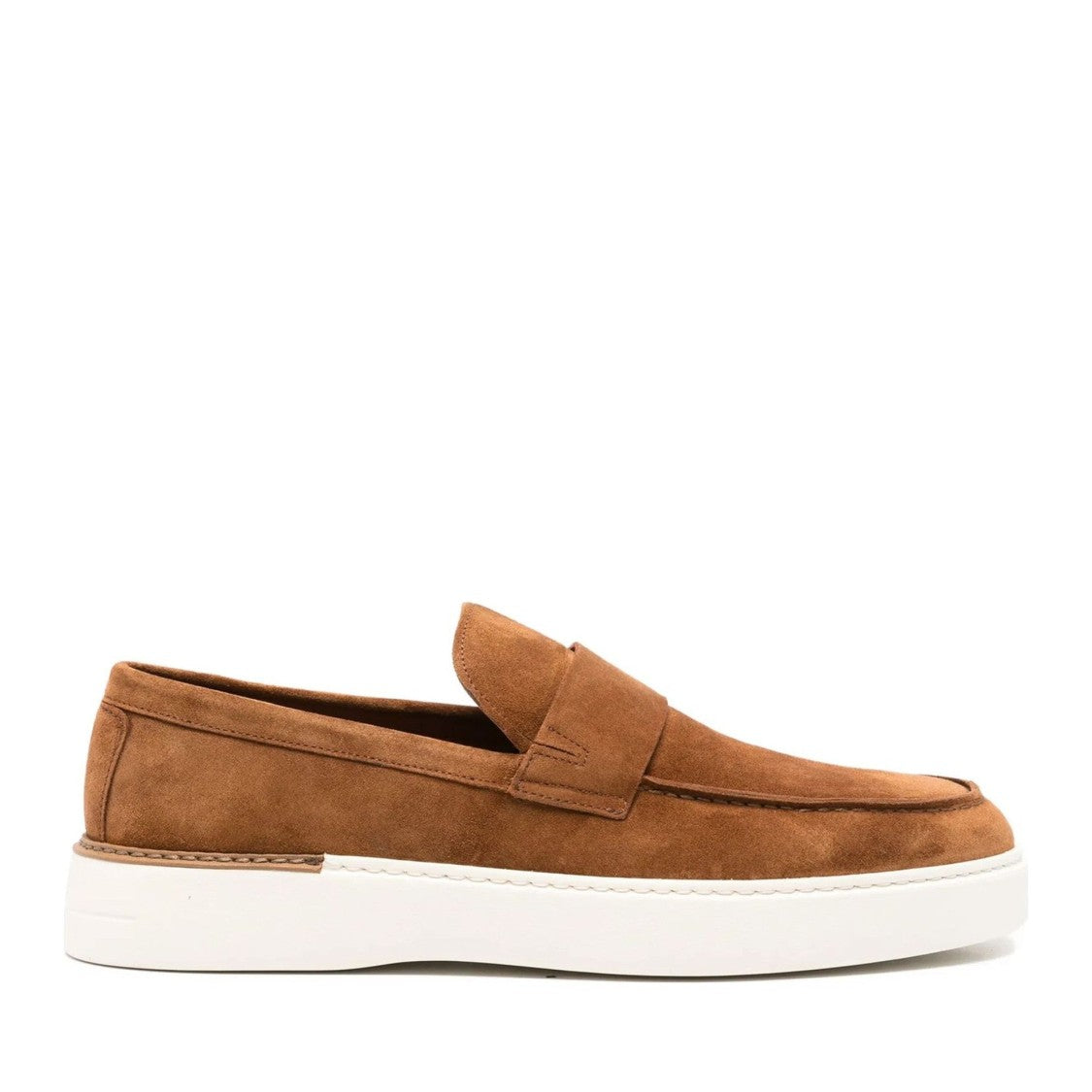 John Harrison Brown Suede Penny Strap Rubber Sole Loafers