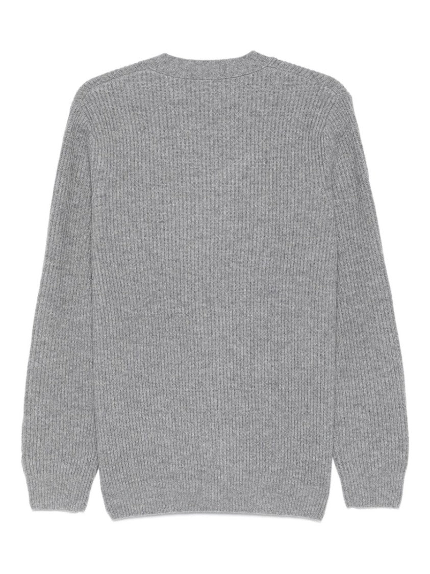 Mc2 Saint Barth Grey Ribbed Knit Wool Cardigan