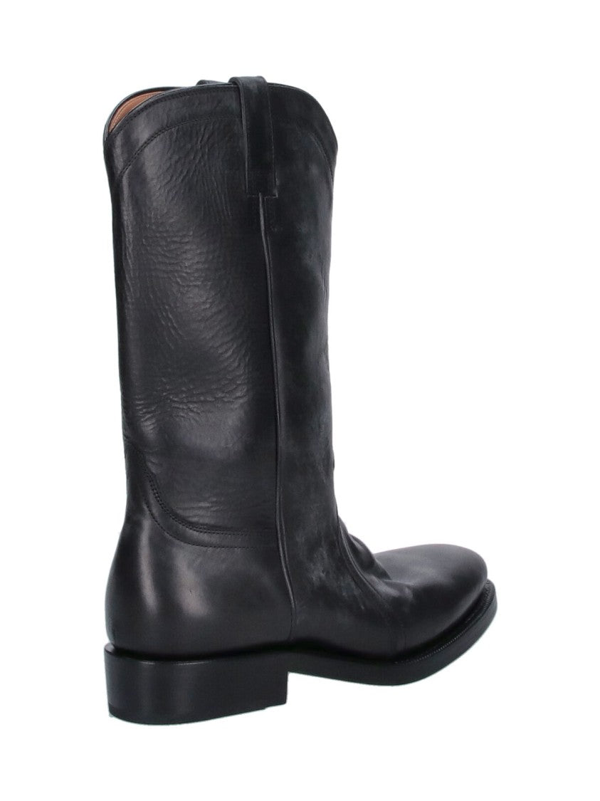 Jil Sander Mid-Calf Calf Leather Boots With Rounded Toe And Slip-On Design