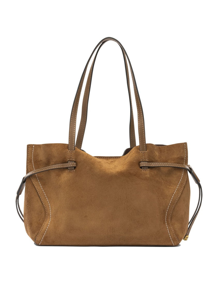 Gianni Chiarini Medium Brown Suede Shoulder Bag With Drawstring Detail