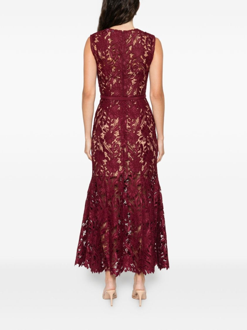 Self-Portrait Floral Lace Overlay Midi Dress With Fitted Bodice
