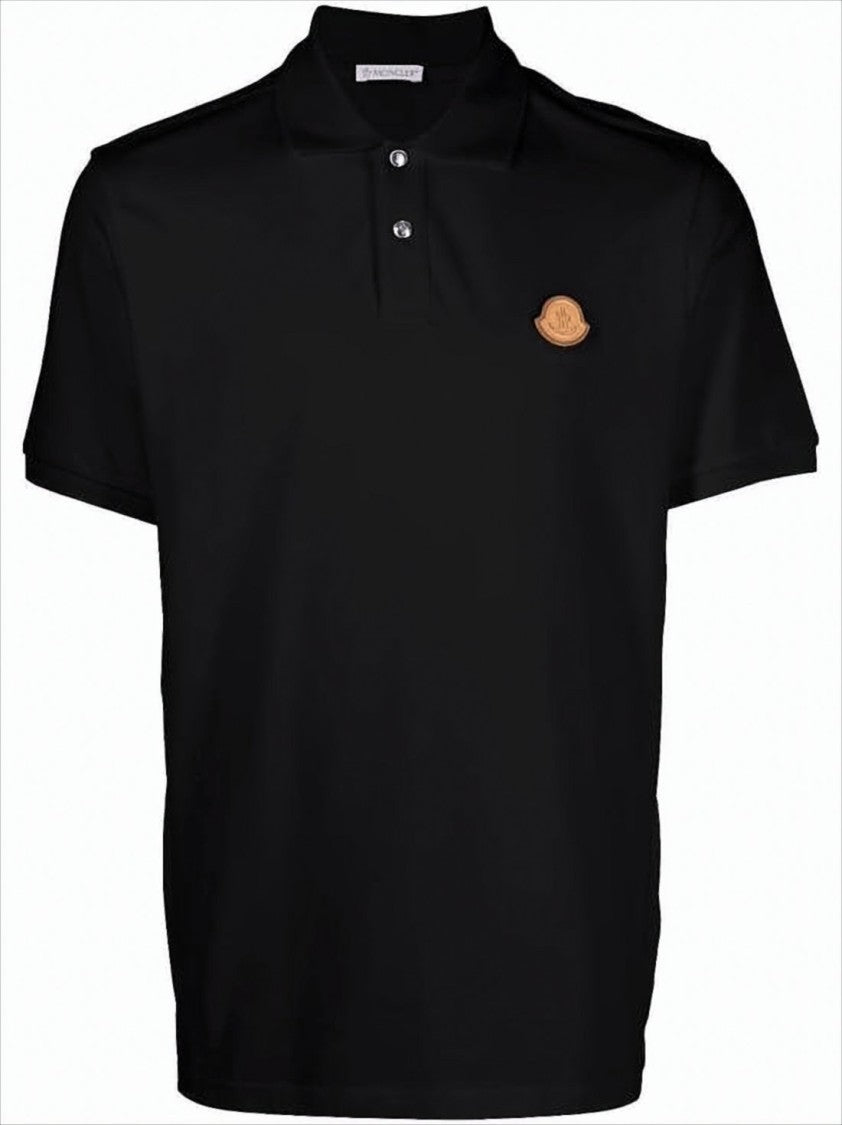 Moncler Short-Sleeve Polo Shirt With Structured Collar And Leather Patch