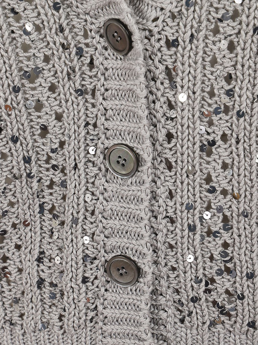 Peserico Openwork Sequin-Embellished Cotton Knitted Cardigan