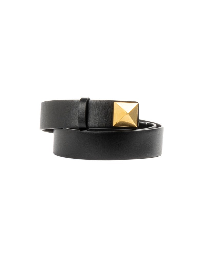 Valentino Black One Stud Leather Belt