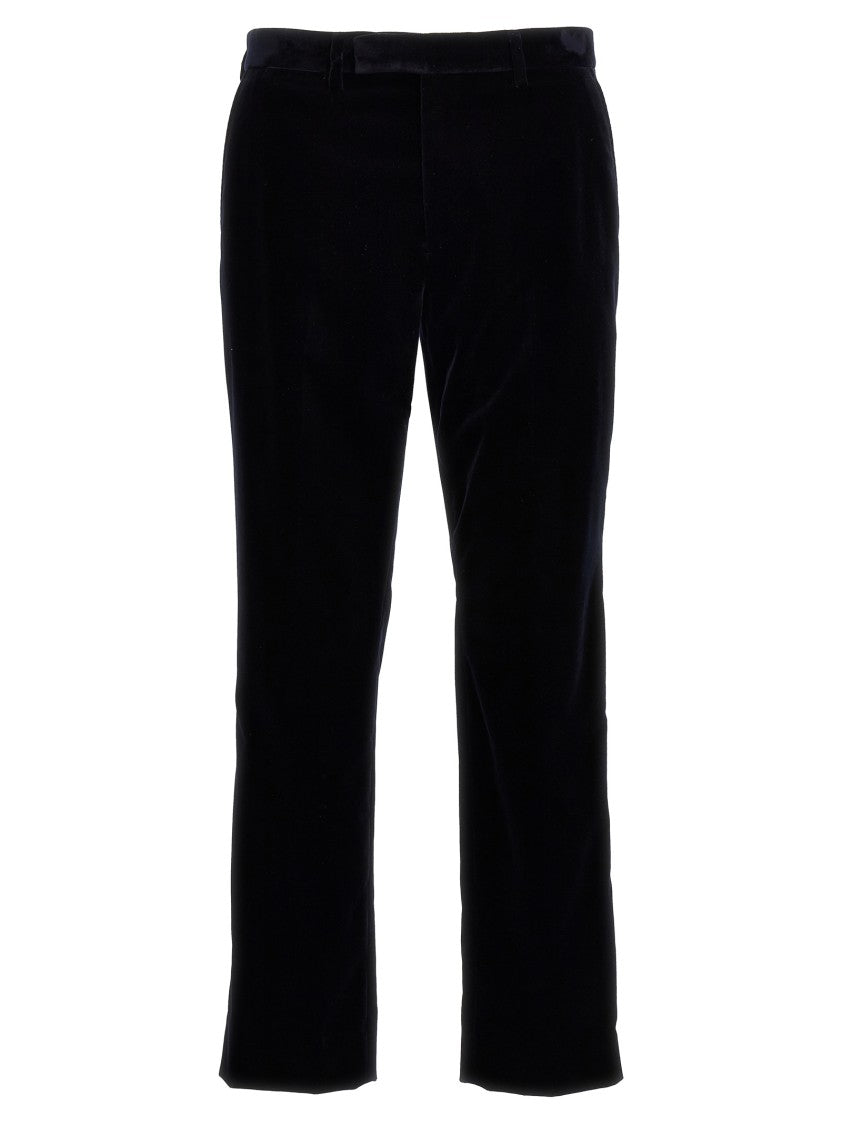 Gucci Blue Velvet Pants With Smooth Texture And Functional Pockets
