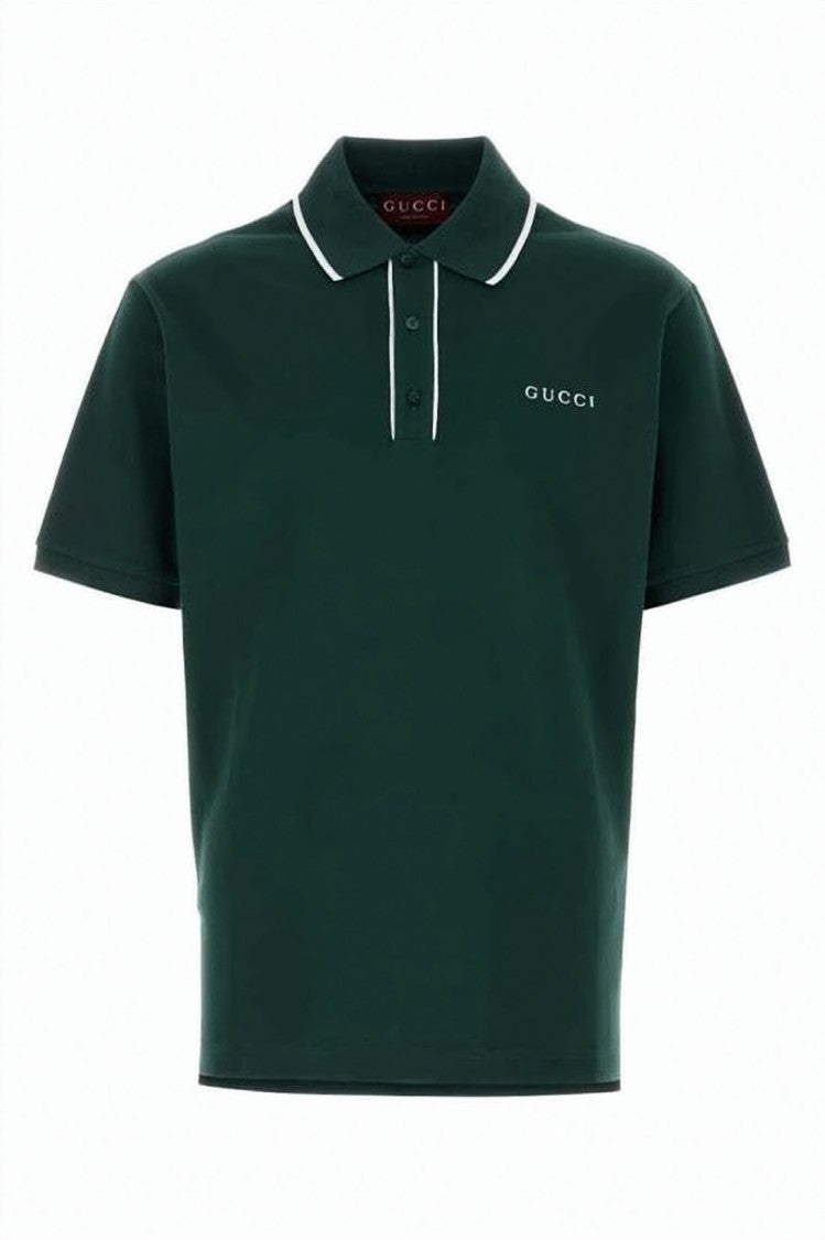 Gucci Cropped Green Cotton Pique Polo Shirt