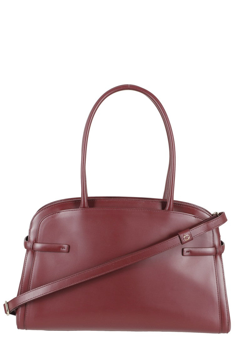 Orciani Structured Burgundy Leather Handbag With Double Handles And Adjustable Strap