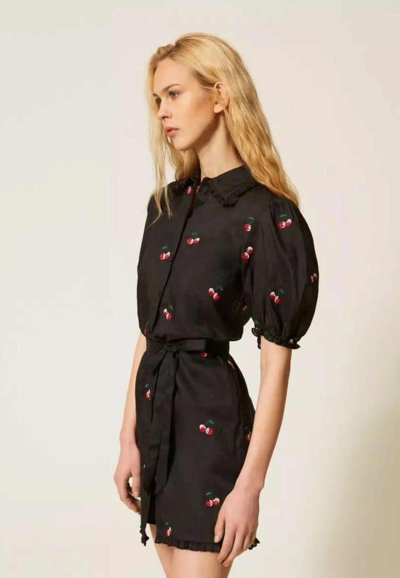 Twin-Set Playful Black Mini Dress With Ruffled Collar