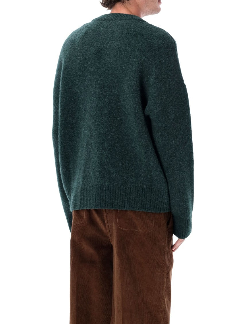 Ami Paris V-Neck Alpaca Cardigan With Distinctive Intarsia Logo