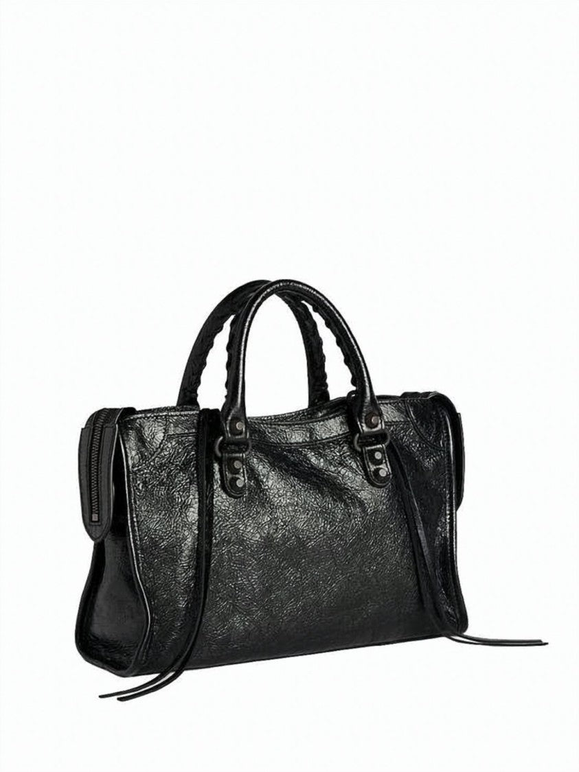 Balenciaga Textured Lambskin Crossbody Bag With Braided Handles
