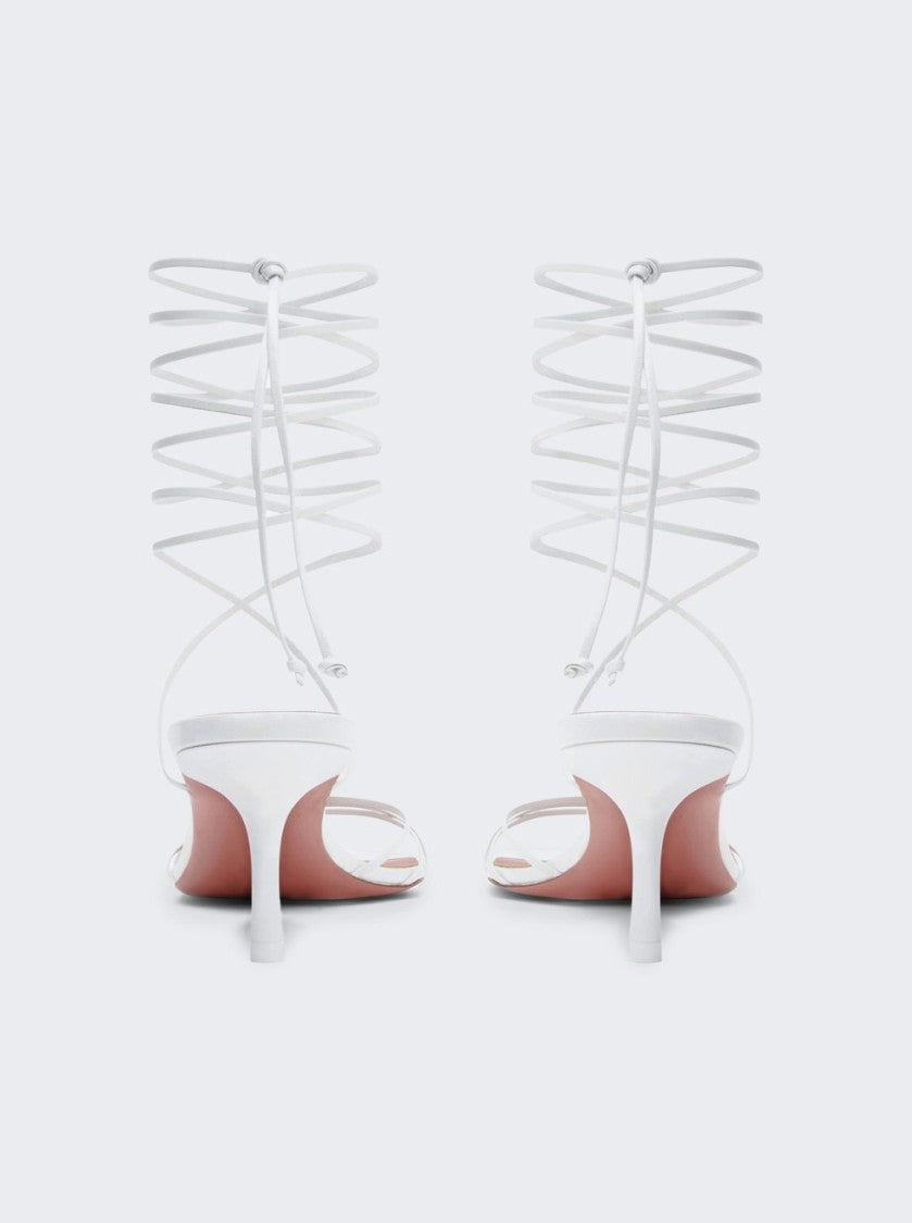 Amina Muaddi Lori Lace Up Sandal - White Nappa Leather