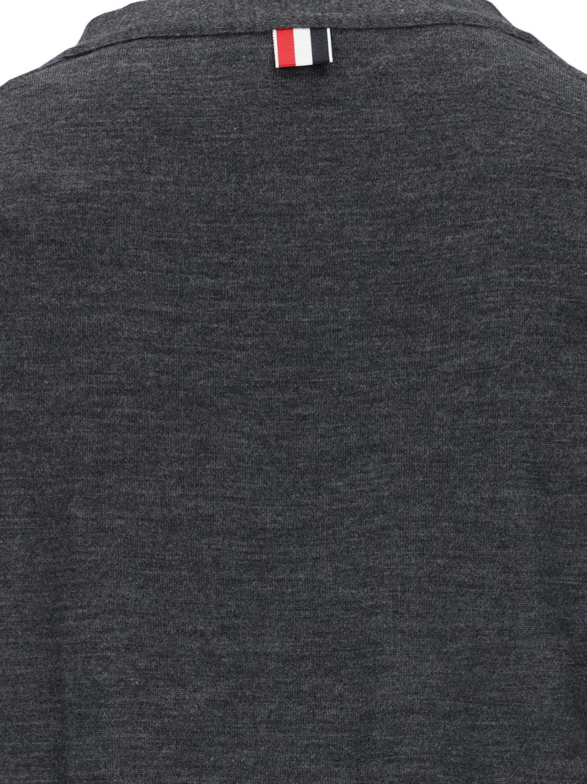 Thom Browne Iconic V-Neck Cardigan In Grey Wool With Signature Stripes