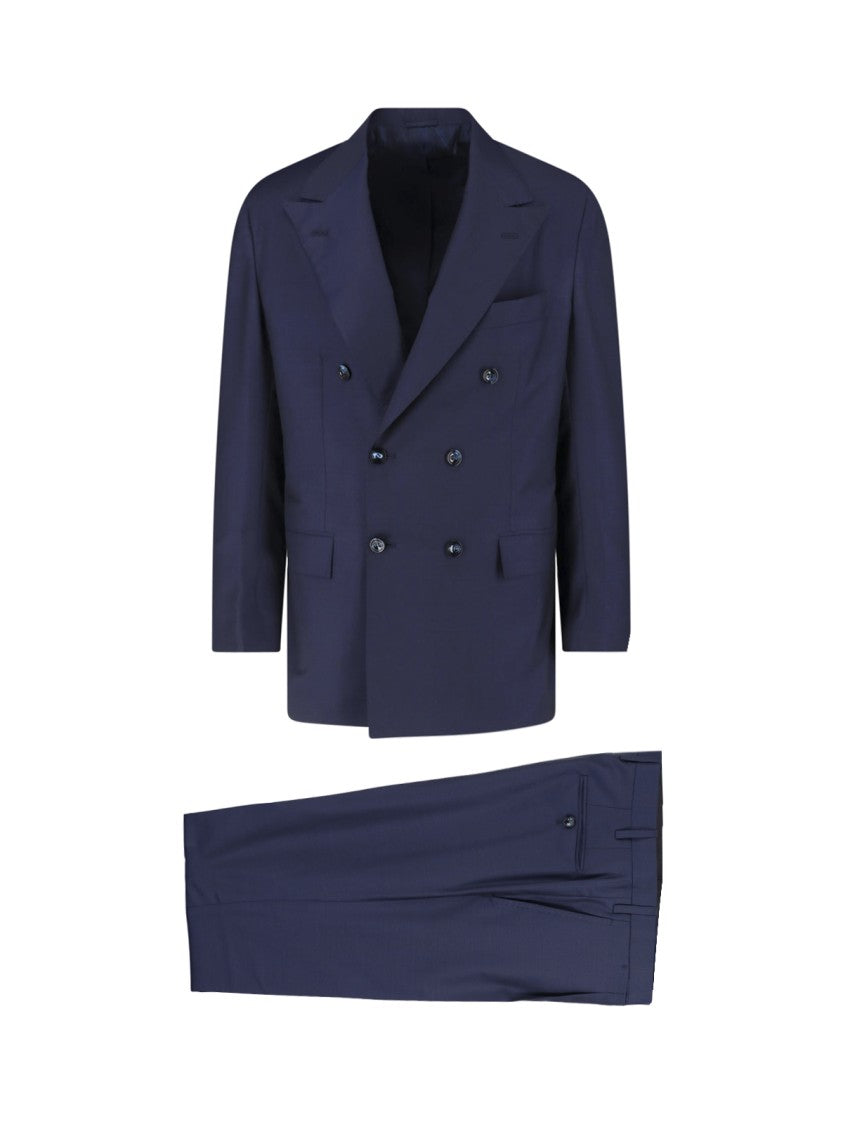 Kiton Navy Double-Breasted Peaked Lapel Wool Suit