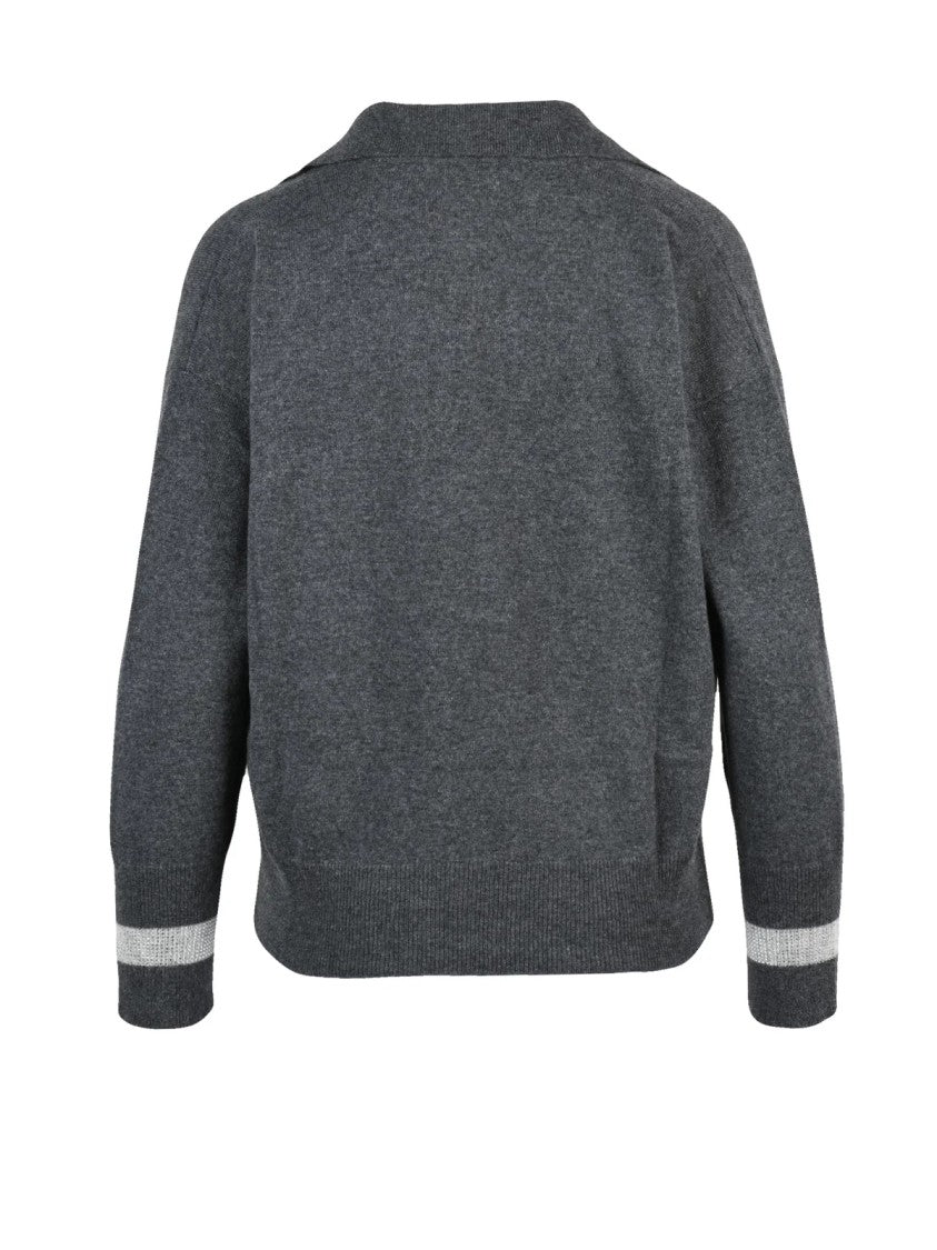 Ermanno Firenze Ermanno Firenze Knit Polo Shirt With V-Neck And Ribbed Cuffs