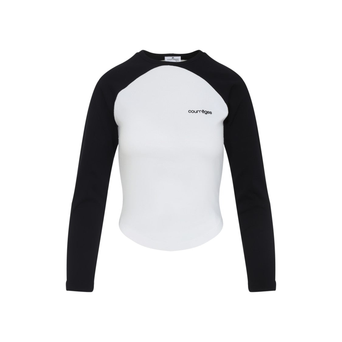 Courrèges Circle Contrast Ls White And Black Cotton T-Shirt