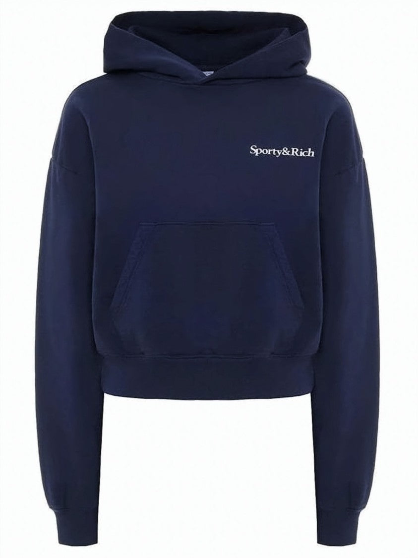 Sporty And Rich Cropped Deep Navy Hoodie With Design
