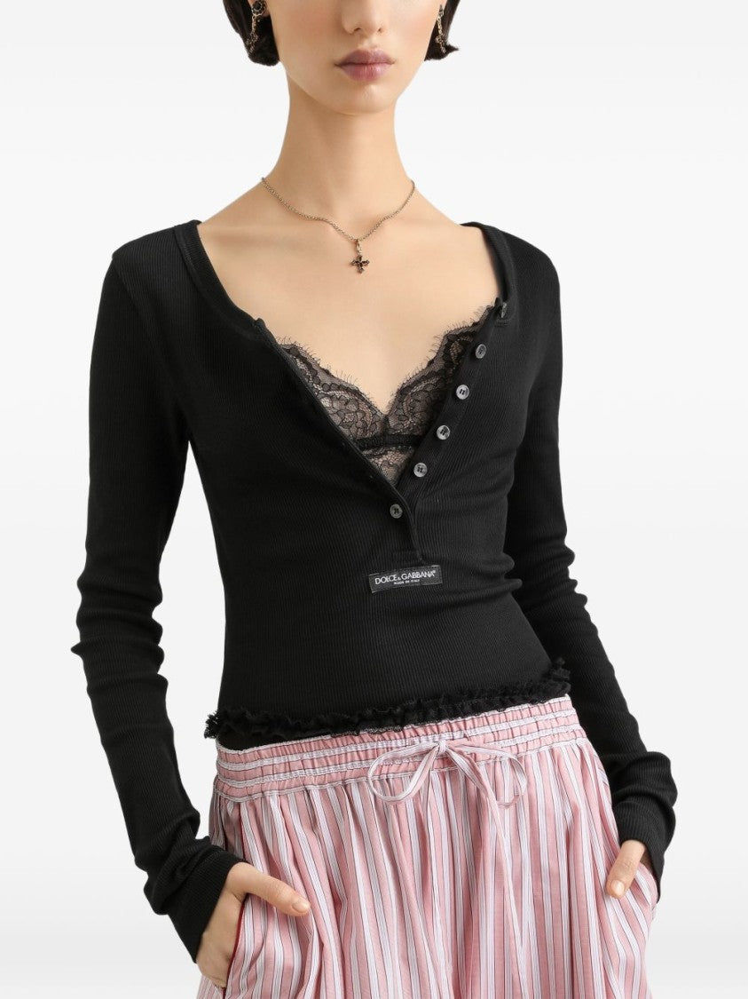 Dolce & Gabbana Black Fitted Ribbed Long-Sleeve Top