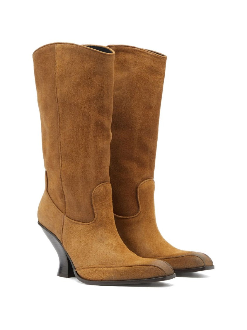 Diesel Mid-Calf Boots With Sculptural Flared Heel And Pointed Toe